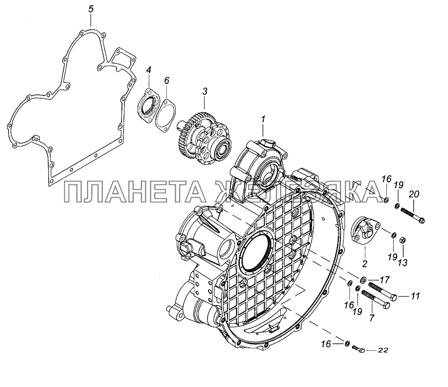 740.63-1002004-10 Установка картера маховика КамАЗ-6520 (Euro-2, 3)